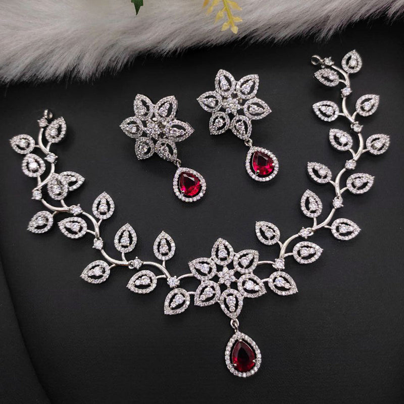 Aamrapali Silver Plated AD Necklace Set