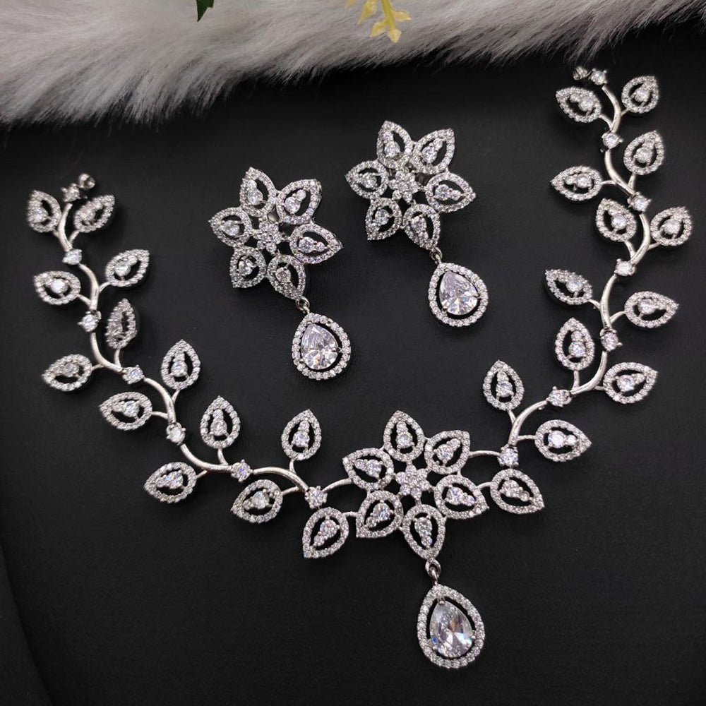 Aamrapali Silver Plated AD Necklace Set