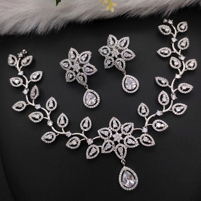 Aamrapali Silver Plated AD Necklace Set