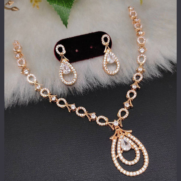 Aamrapali Rose Gold Plated AD Necklace Set