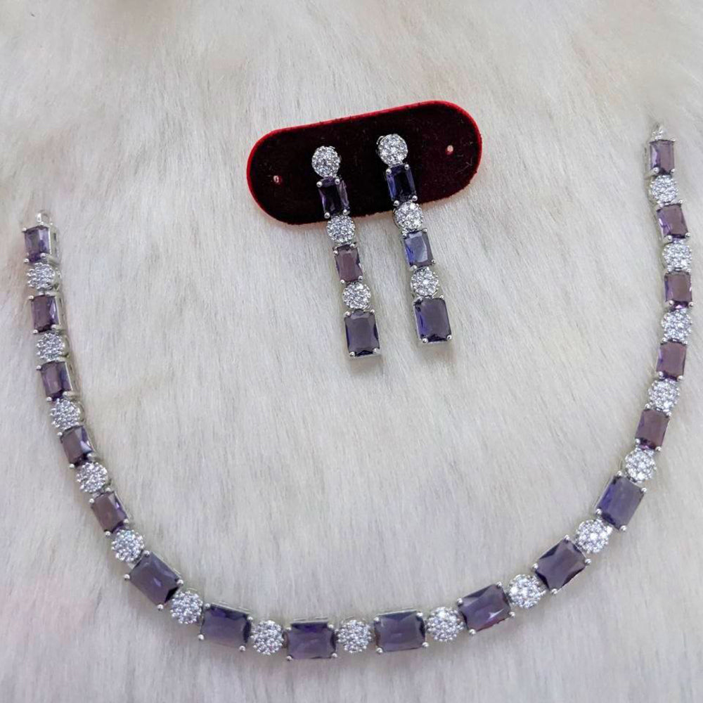 Aamrapali Silver Plated AD Necklace Set