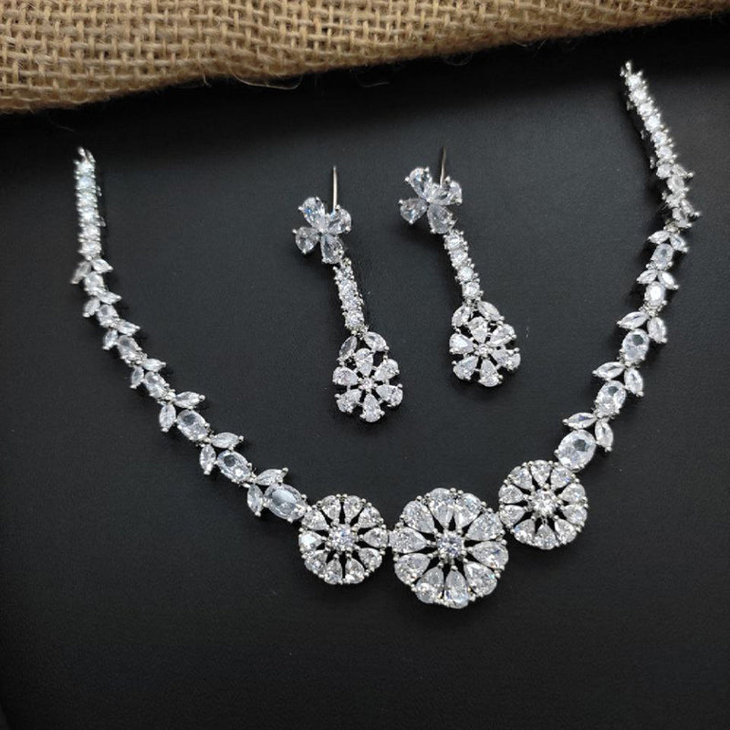 Aamrapali Silver Plated AD Choker Necklace Set