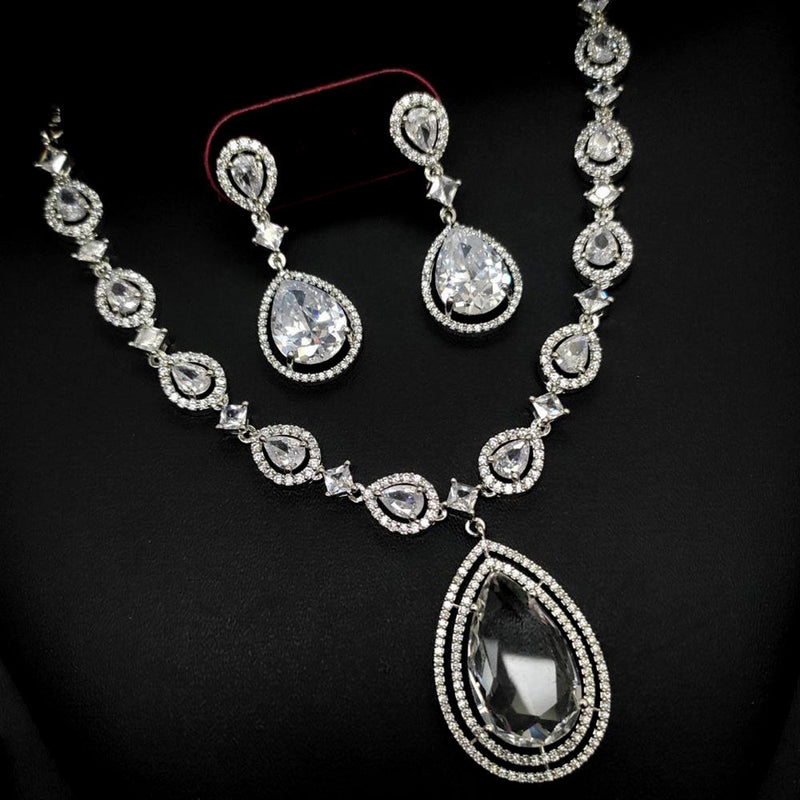 Aamrapali Silver Plated AD Necklace Set