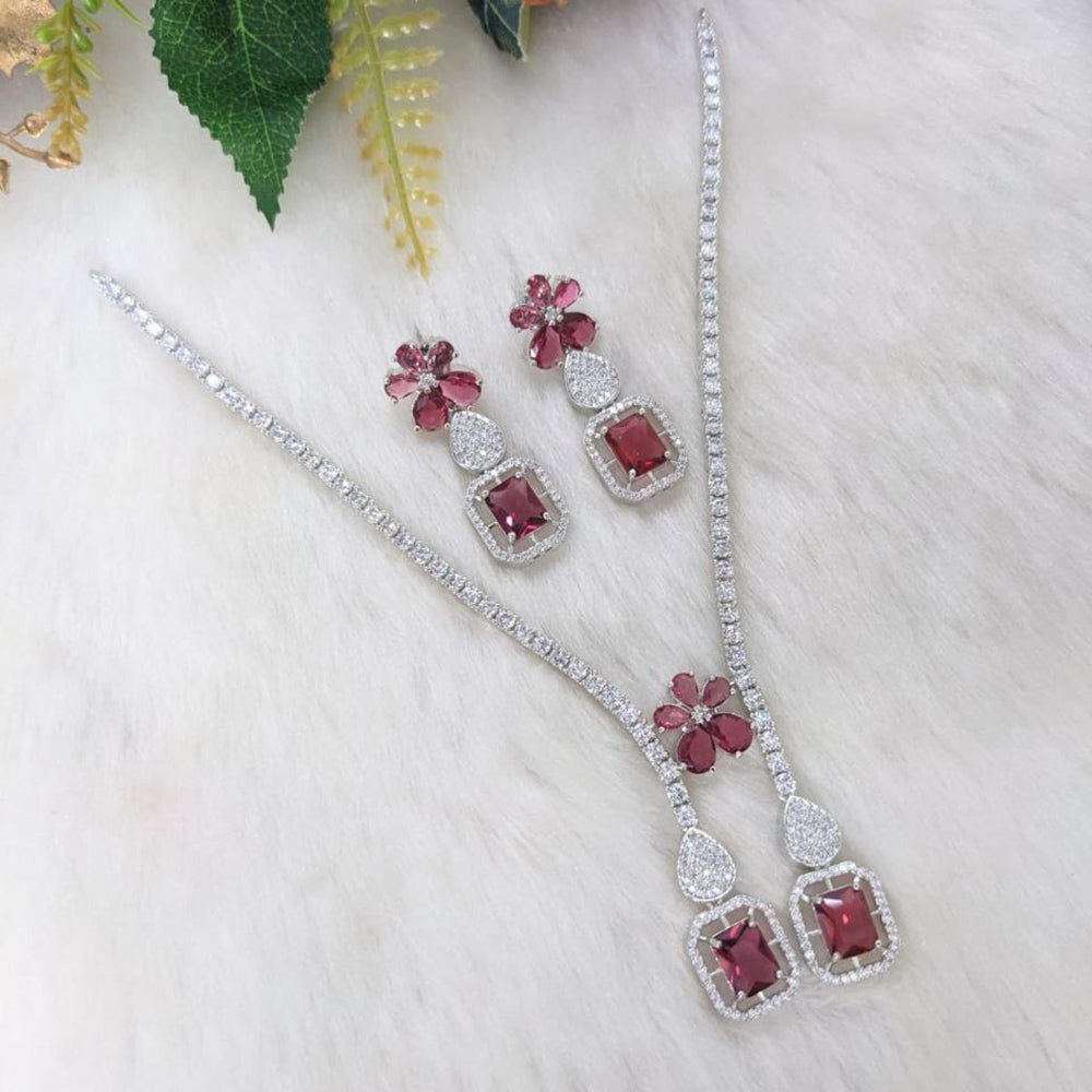Aamrapali Silver Plated AD Necklace Set