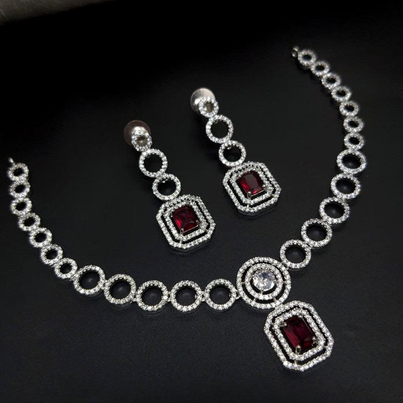 Aamrapali Silver Plated AD Necklace Set