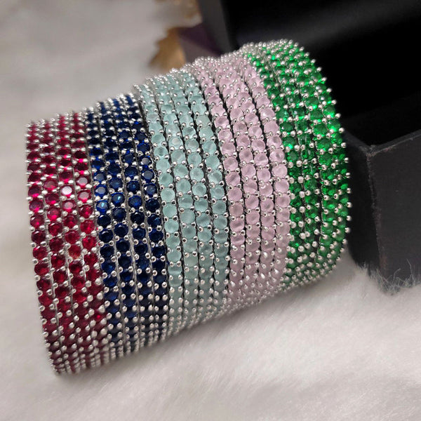 Aamrapali Silver Plated Crystal Stone Bangles Set (1 Set Only)