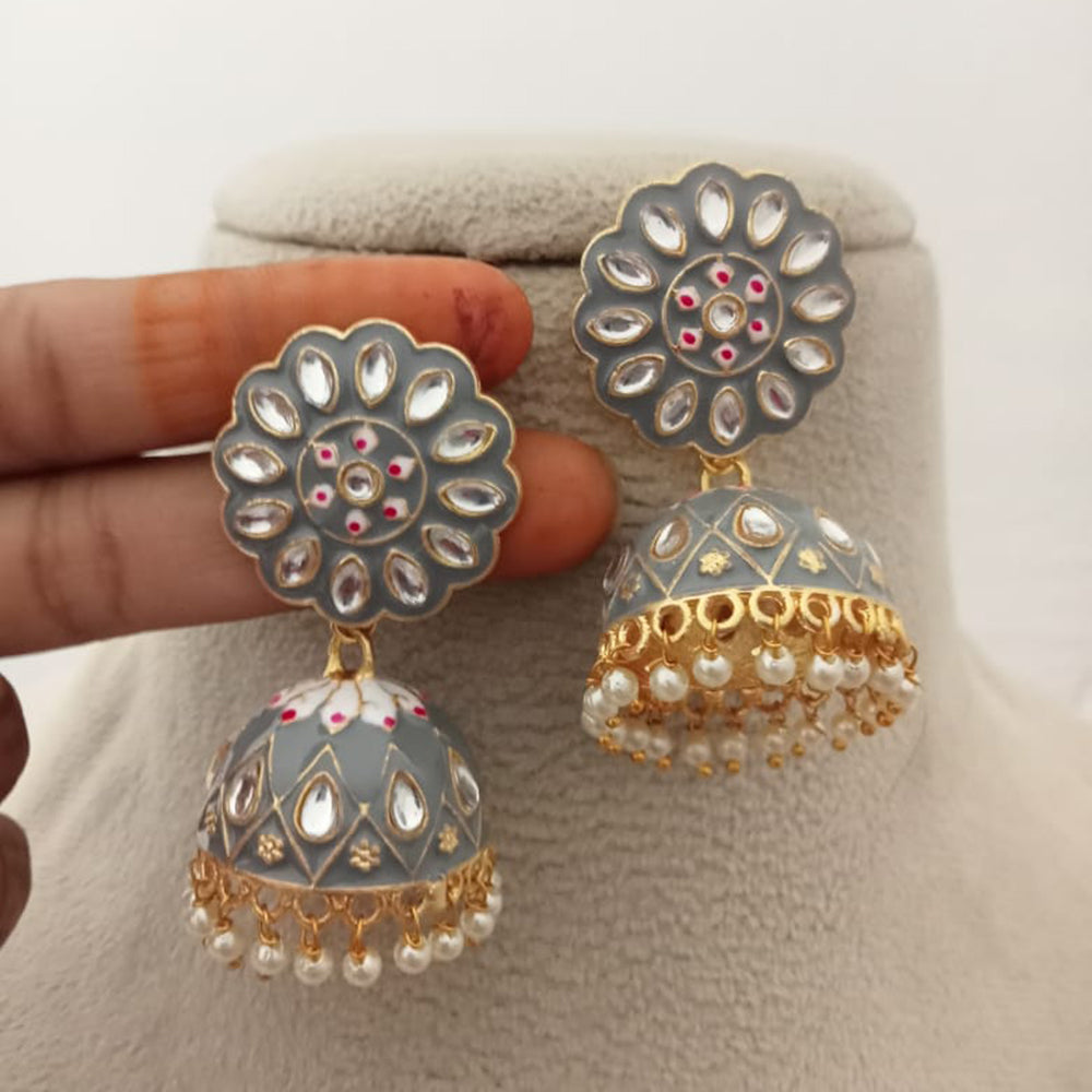 Marudhar Creations Kundan And Meenakari Jhumki Earrings