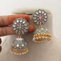 Marudhar Creations Kundan And Meenakari Jhumki Earrings