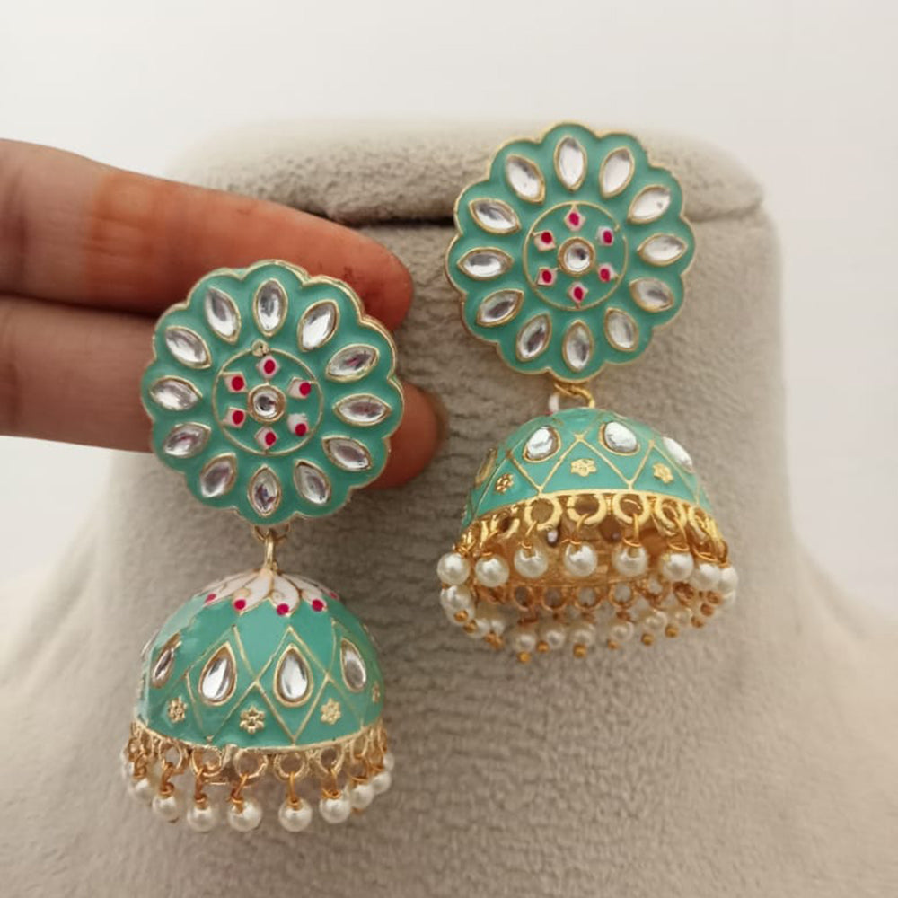 Marudhar Creations Kundan And Meenakari Jhumki Earrings