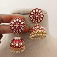 Marudhar Creations Kundan And Meenakari Jhumki Earrings