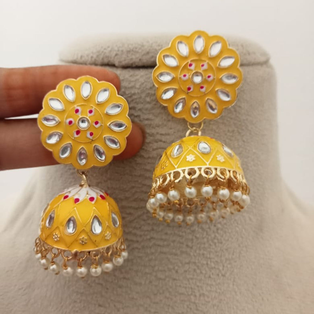 Marudhar Creations Kundan And Meenakari Jhumki Earrings