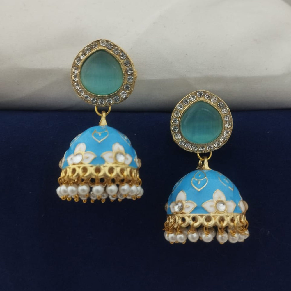 Marudhar Creations Kundan And Meenakari Jhumki Earrings