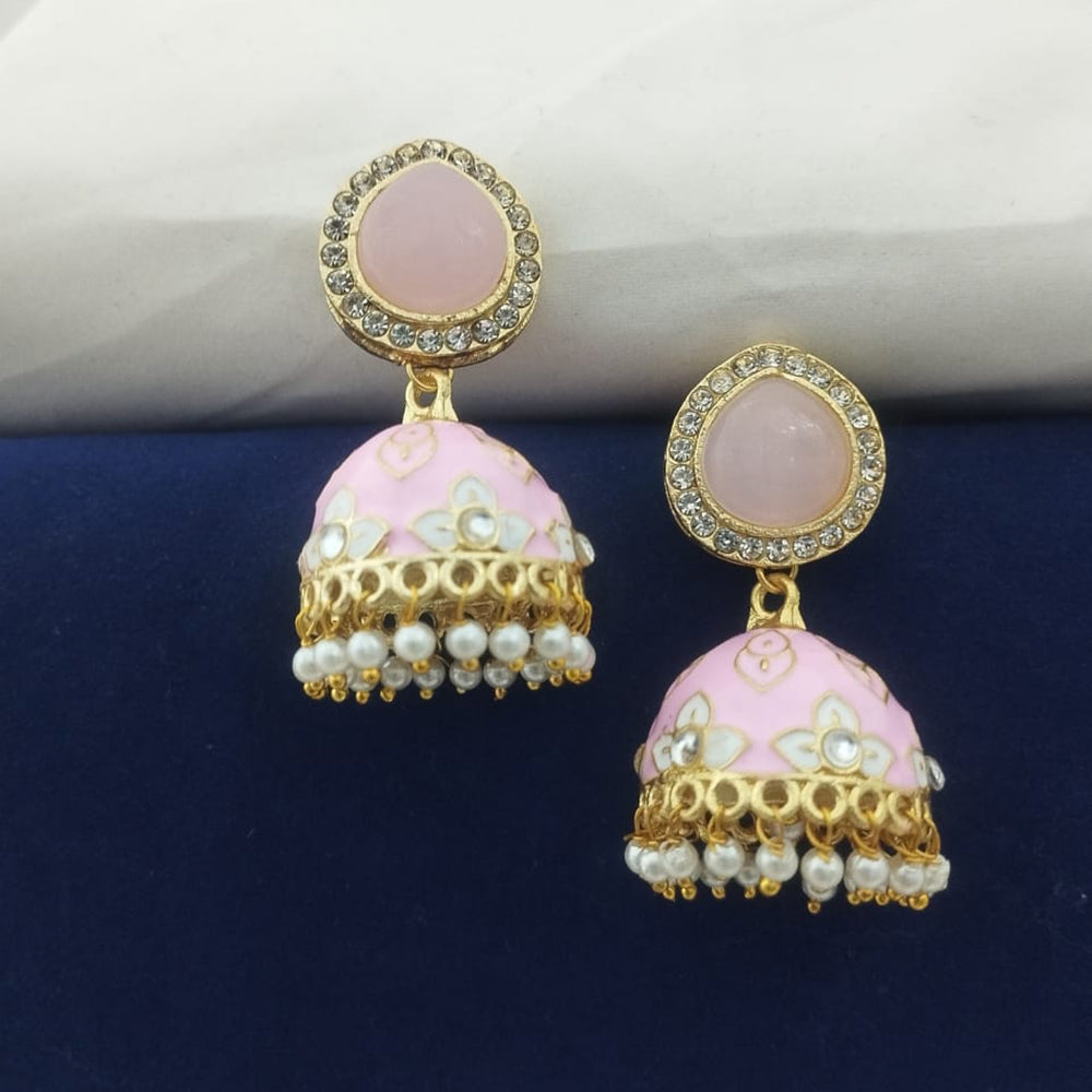 Marudhar Creations Kundan And Meenakari Jhumki Earrings