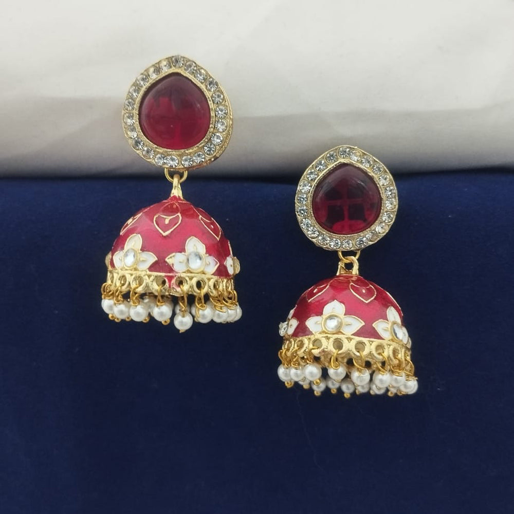 Marudhar Creations Kundan And Meenakari Jhumki Earrings