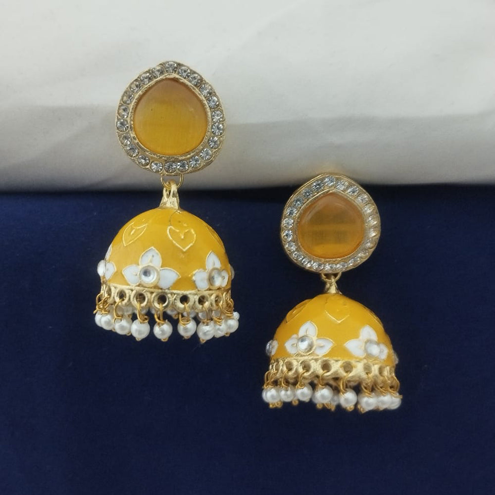 Marudhar Creations Kundan And Meenakari Jhumki Earrings