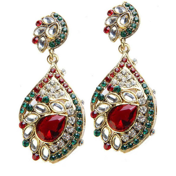 Kriaa Kundan Gold Plated Stone Gold Plated Dangler Earrings - 1300101