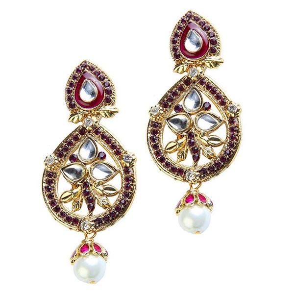 Kriaa Purple Austrian Stone Pearl Drop Dangler Earrings - 1300104