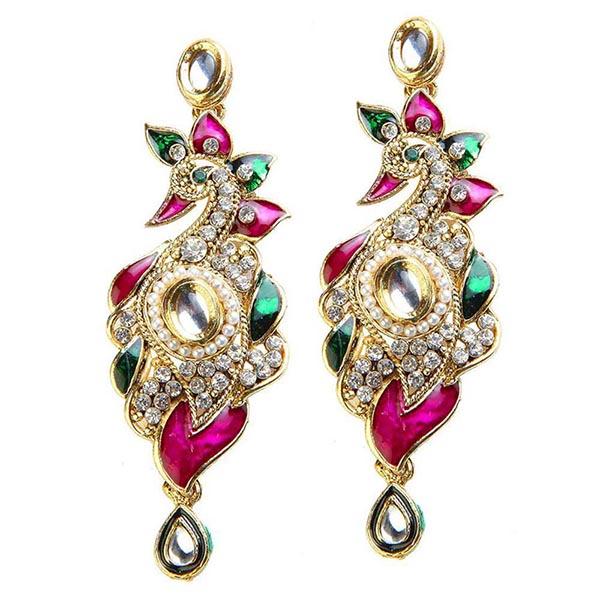 Kriaa Pink Meenakari Peacock Design Earrings - 1300105