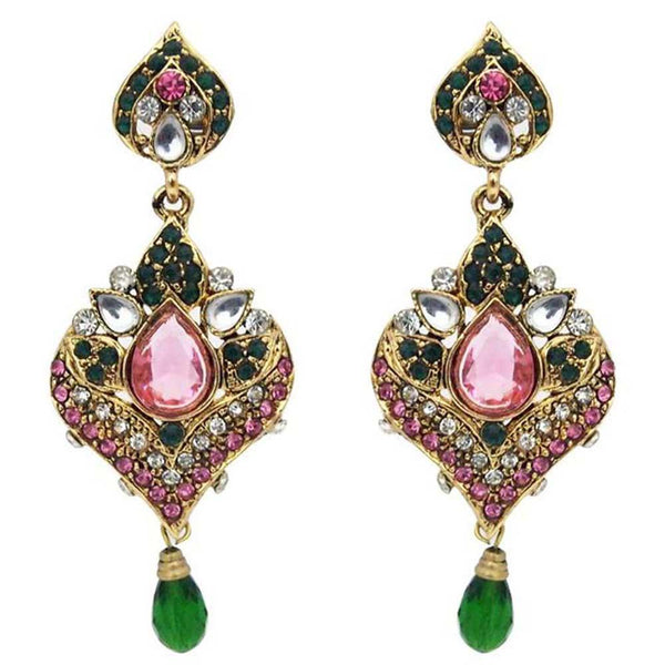 Kriaa Kundan Austrian Stone Gold Plated Dangler Earrings - 1300116