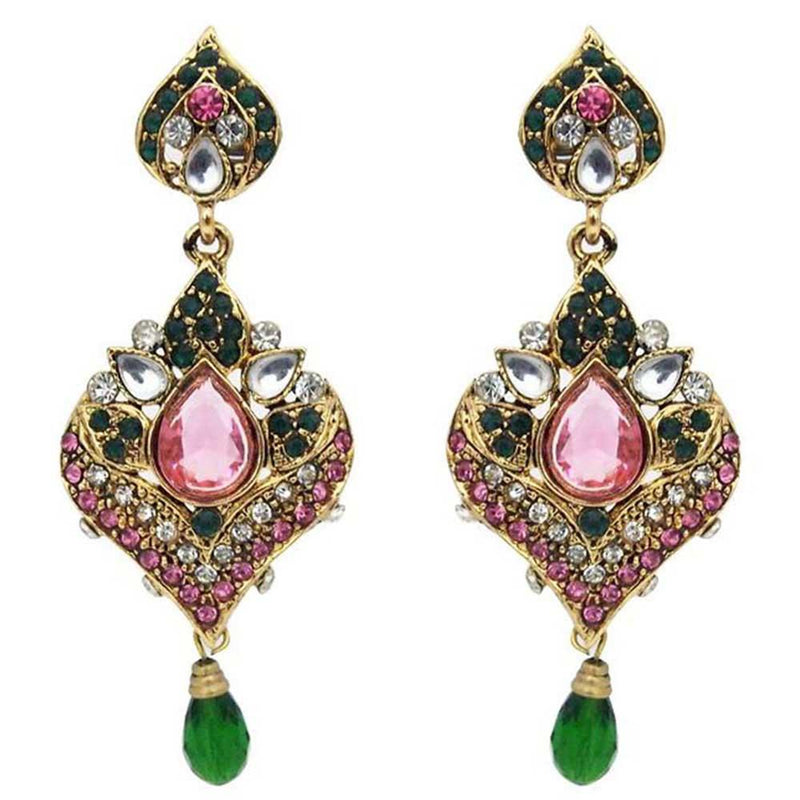 Kriaa Kundan Austrian Stone Gold Plated Dangler Earrings - 1300116