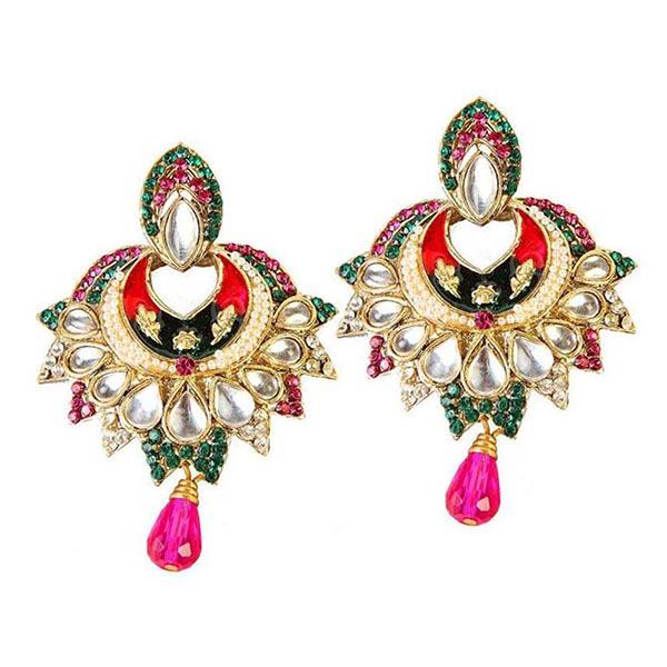 Kriaa Multicolor Stone Kundan Meenakari Dangler Earrings - 1300119