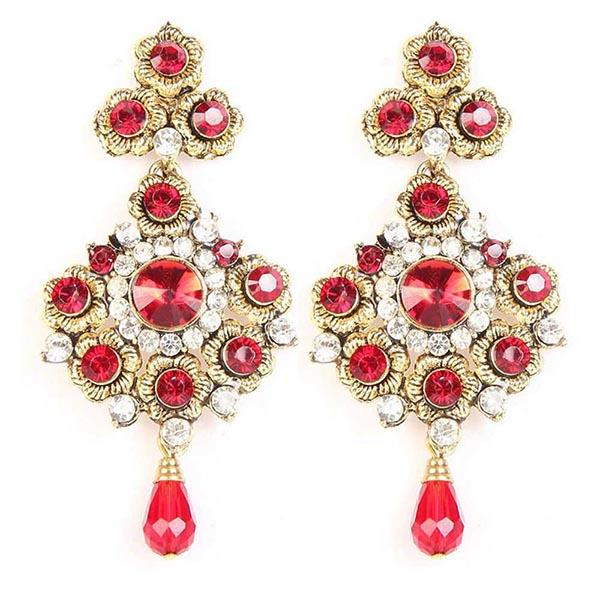 Kriaa Red Austrian Stone Gold Plated  Dangler Earrings - 1300124