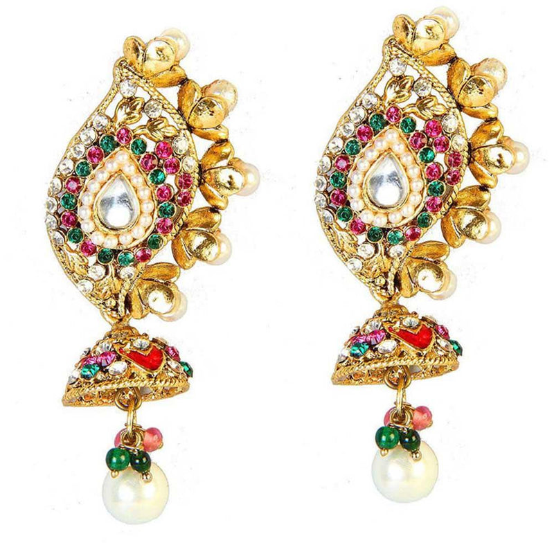 Kriaa Gold Plated Austrian Stone Meenakari Dangler Earrings - 1300131