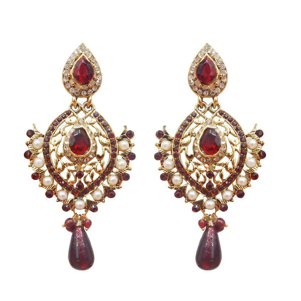 Kriaa Austrian Stone Gold Plated Pearl Dangler Earrings - 1300207