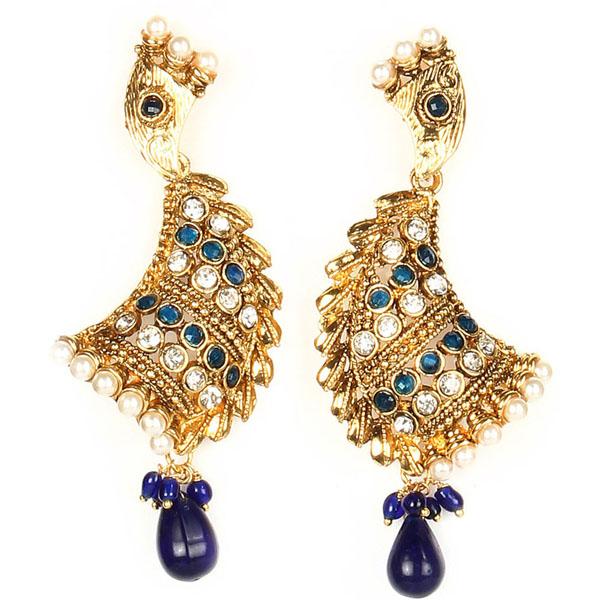 Kriaa Gold Plated Blue Austrain Stone Dangler Earrings - 1300422