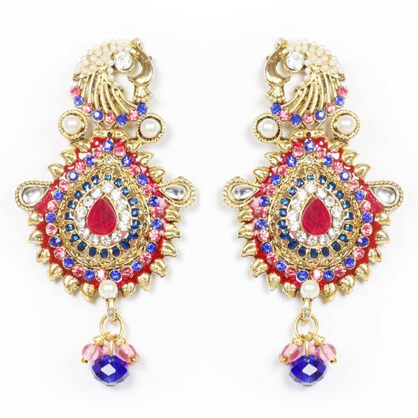 Kriaa Multi Colour Stone Gold Plated Dangler Earrings - 1300431
