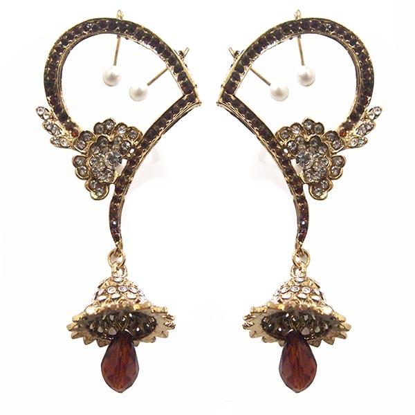 Kriaa Brown Austrian Stone Gold Plated  Ear Cuff Earrings - 1300505