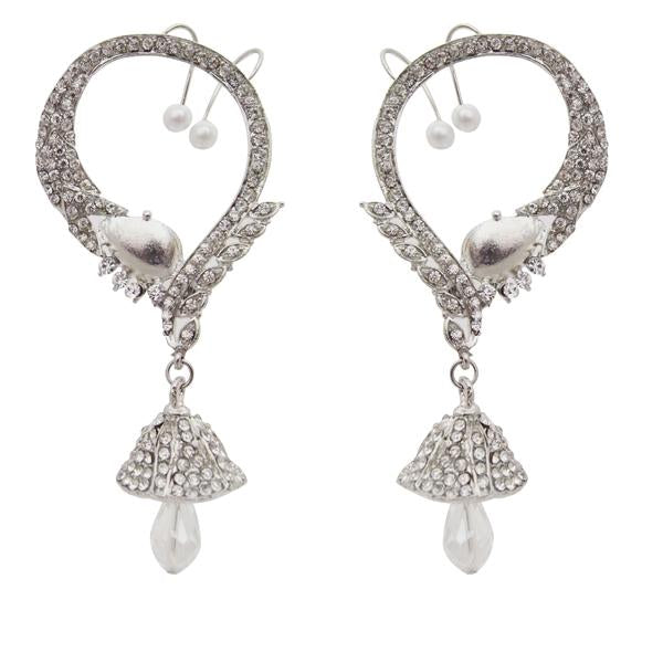 Kriaa Austrian Stone Crystal Drop Rhodium Plated Dangler Earrings - 1300522