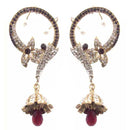 Kriaa Maroon Crystal Drop Ear Cuff Style Dangler Earrings - 1300529