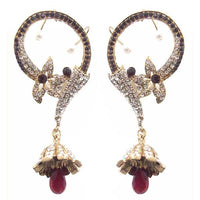 Kriaa Maroon Crystal Drop Ear Cuff Style Dangler Earrings - 1300529