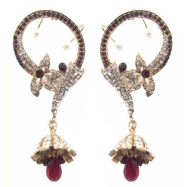 Kriaa Maroon Crystal Drop Ear Cuff Style Dangler Earrings - 1300529