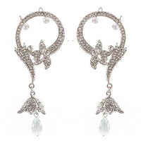 Kriaa Austrian Stone Rhodium Plated Ear Cuff Dangler Earrings - 1300539