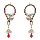 Kriaa Red Austrian Stone Ear Cuff Dangler Earrings - 1300543