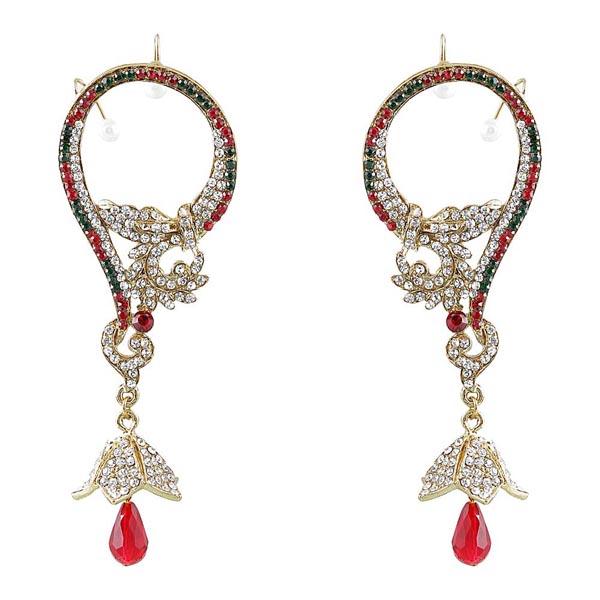 Kriaa Red Austrian Stone Ear Cuff Dangler Earrings - 1300543