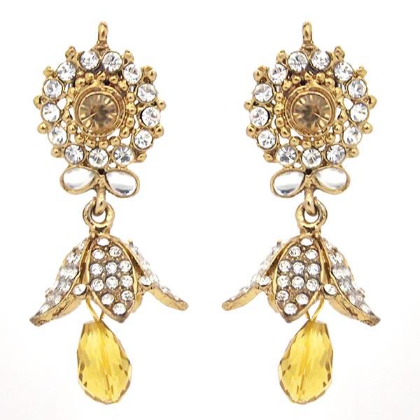 Kriaa Yellow Austrian Stone Drop Dangler Earrings - 1300705