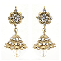 Kriaa Austrian Stone Crystal Drop Gold Plated Jhumki Earrings - 1300736