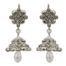 Kriaa Austrian Stone Crystal Drop Rhodium Plated Jhumki Earrings - 1300742