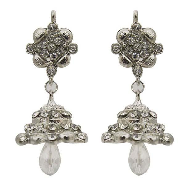 Kriaa Austrian Stone Crystal Drop Rhodium Plated Jhumki Earrings - 1300742