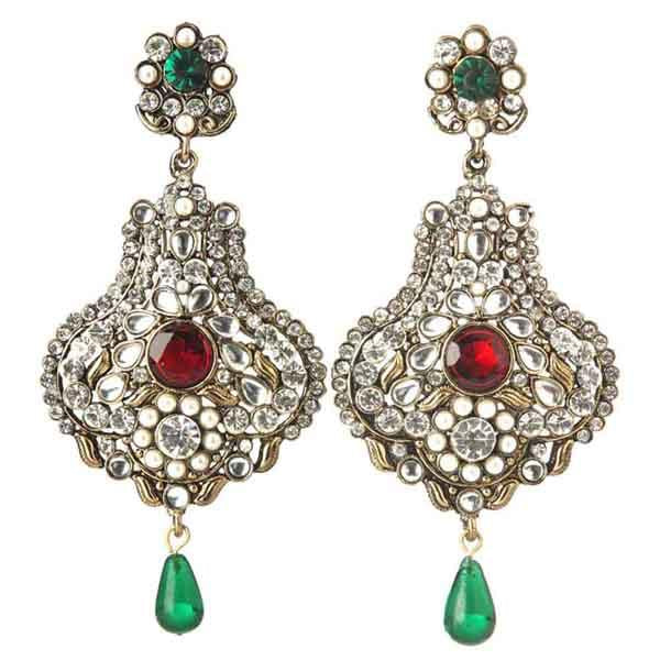 Tip Top Fashions Austrian Stone  Green Drop Dangler Earrings - 1301020
