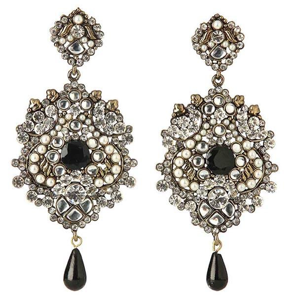 Soha Fashion Black Stone Drop Kundan Dangler Earrings - 1301021