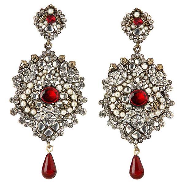 Soha Fashion Red Stone Drop Dangler Earrings - 1301023