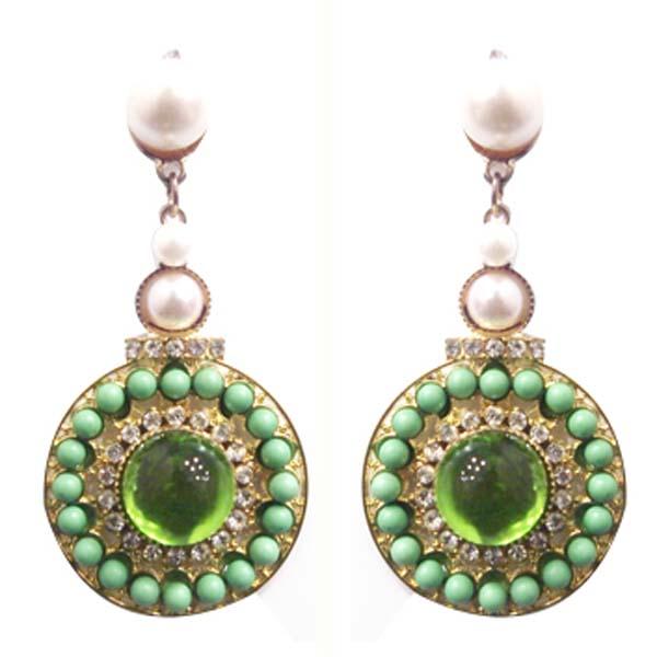 Urthn Green Pearl Austrian Stone Gold Plated Dangler Earrings - 1301101