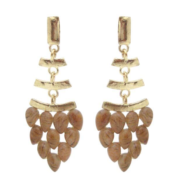 Kriaa Beige Beads Gold Plated Dangler Earrings - 1301124