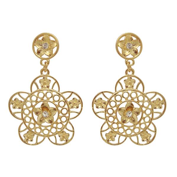 Kriaa Austrian Stone Gold Plated Floral Design Dangler Earrings - 1301138