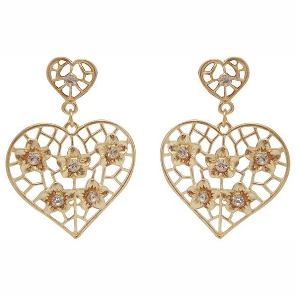 Kriaa Gold Plated  Heart Shape Dangler Earrings - 1301148