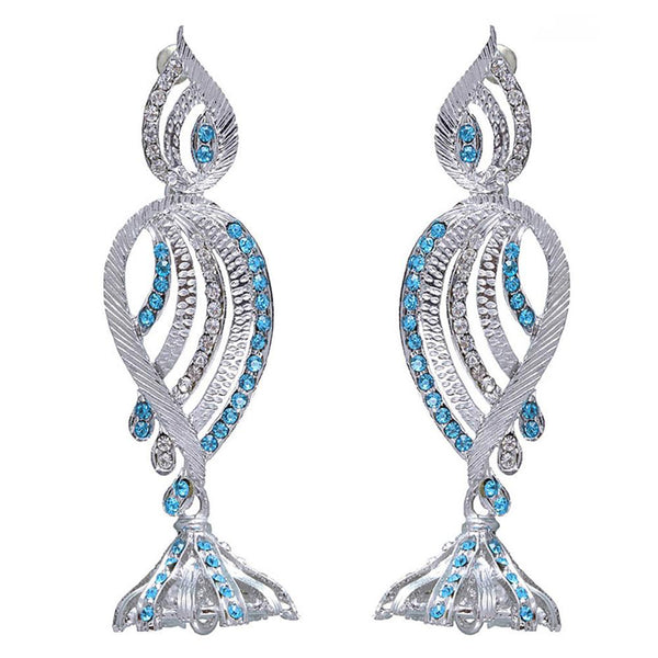 Kriaa Blue Austrian Stone Silver Plated Dangler Earrings - 1301209